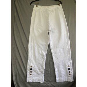 Soft Surroundings Women's M White Cotton Sweat Pants Decorative Buttons on Leg